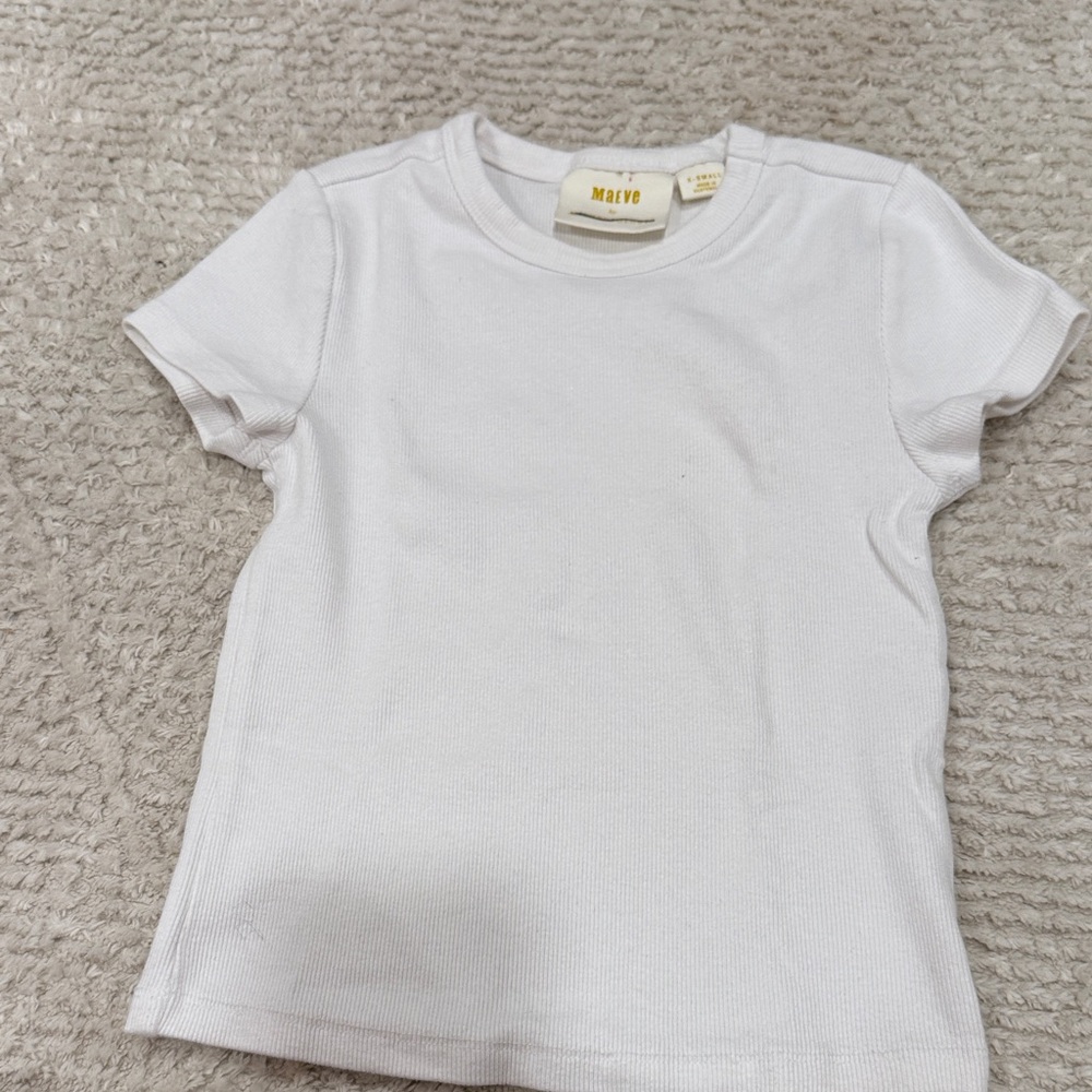 Maeve White Ribbed Short Sleeve Tee for Kids
